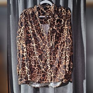 Express Portofino Shirt Top Size XL Leopard Print With Tie